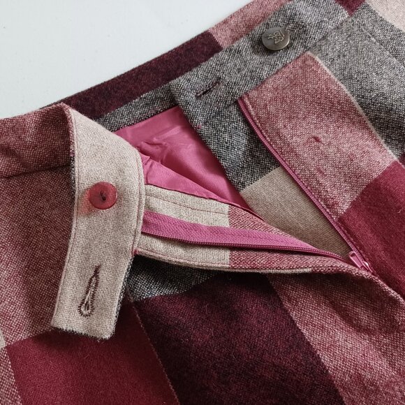 Yihua Burgundy Plaid Wool Blend Wide Leg Vintage Trousers - Picture 5 of 16